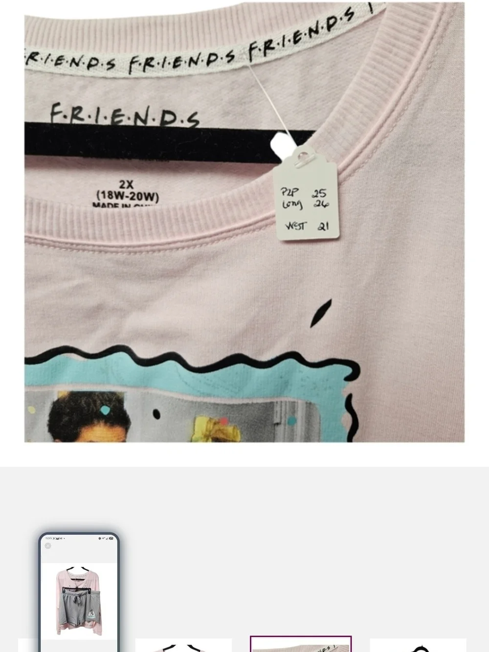 FRIENDS Light Pink Crewneck Sweatshirt with Retro Photo Graphic